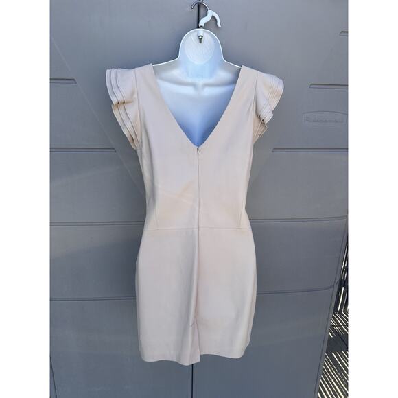 HOTEL PARTICULIER 100% Leather Bodycon Dress Ruffle Sleeves Minimalist Sz M - Picture 2 of 10